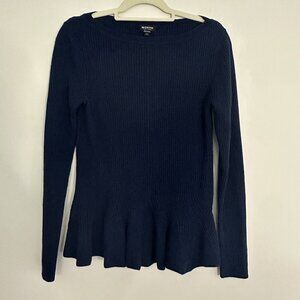 Worth New York Wool Blend Ribbed Peplum Sweater Quiet Luxury - Small